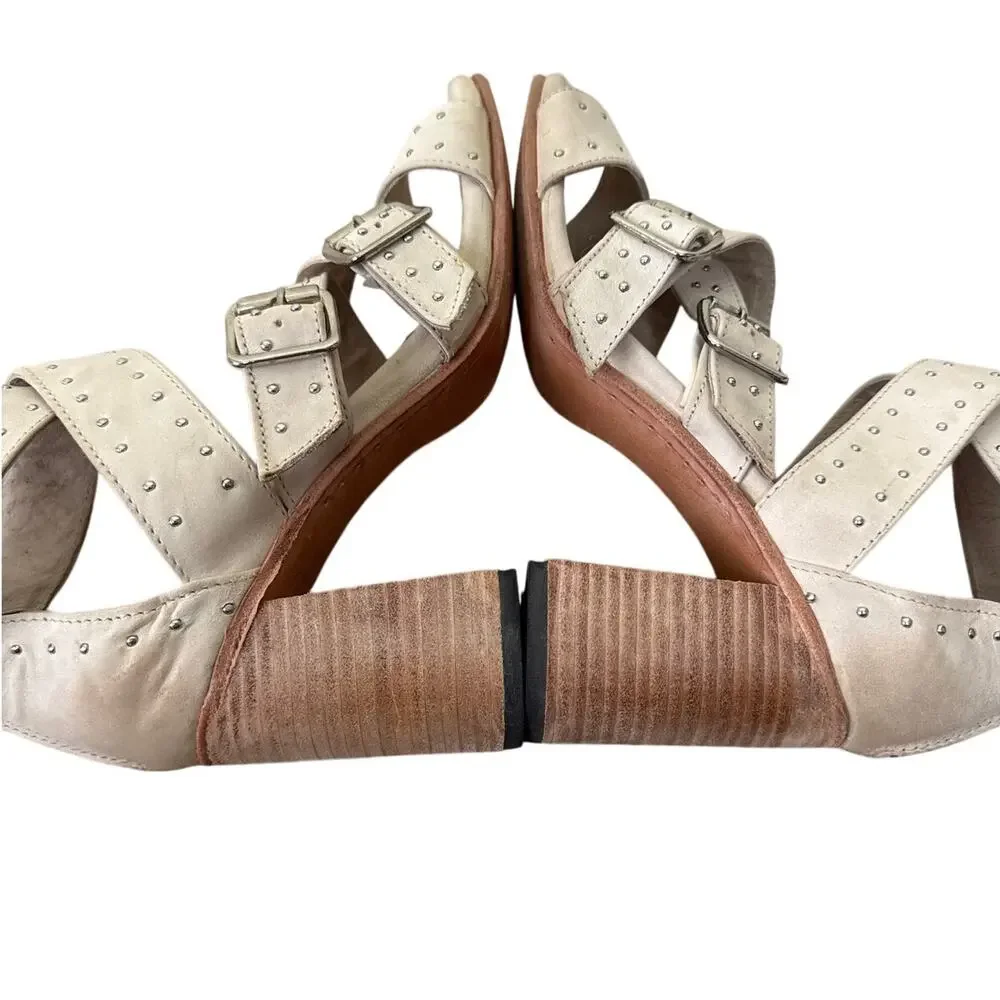 FREEBIRD BY STEVEN Tanica Off White Leather Heeled Sandal Western Size 11